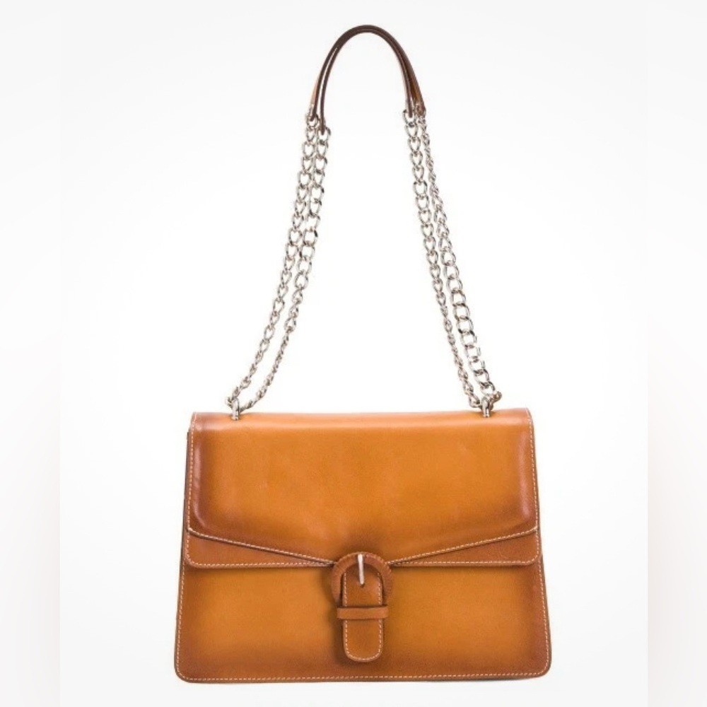 Cavalcanti Italian Leather Tan Shoulder Bag with Chain‎ Detail crossbody Purse